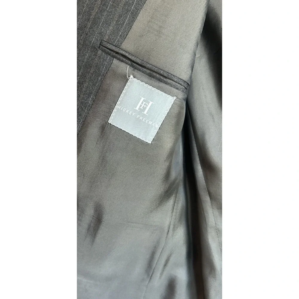 Hickey‎ Freeman 42L 38x33 Gray Multi-Stripe Mens 100% Worsted Wool Luxury Suit